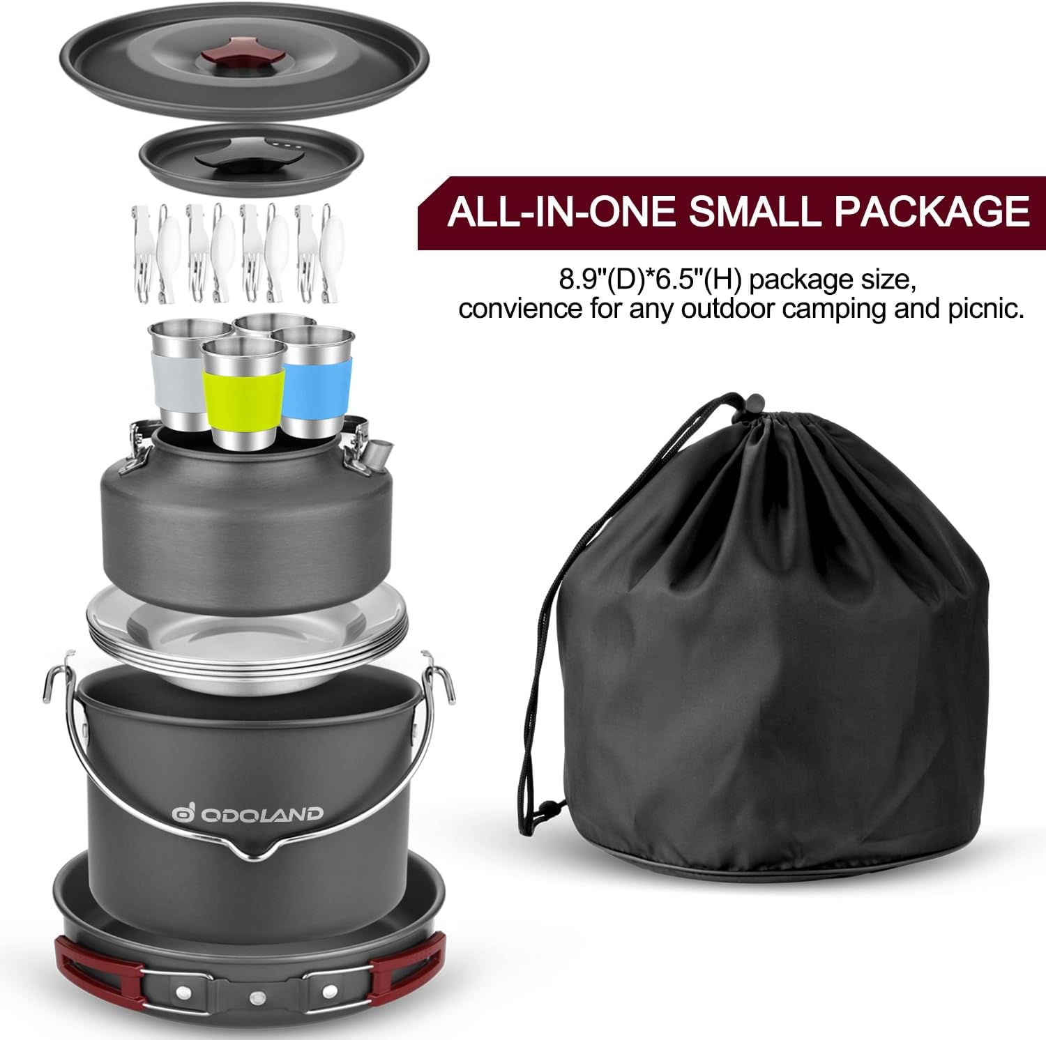 Portable Camping Cookware Set with Hanging Storage Bag for Outdoor Cooking