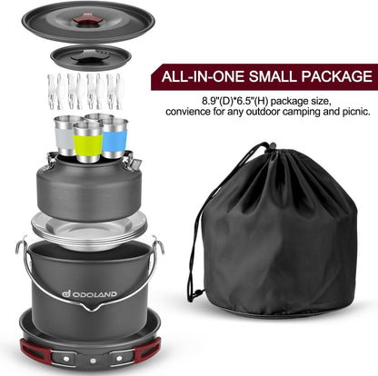 Portable Camping Cookware Set with Hanging Storage Bag for Outdoor Cooking