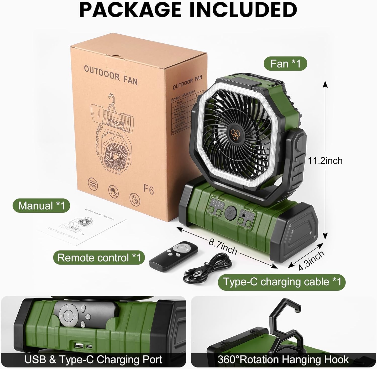 Portable Rechargeable Fan for Home, Office, and Camping