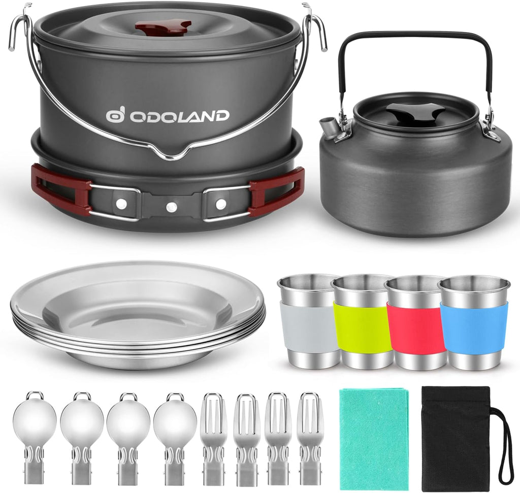 Portable Camping Cookware Set with Hanging Storage Bag for Outdoor Cooking