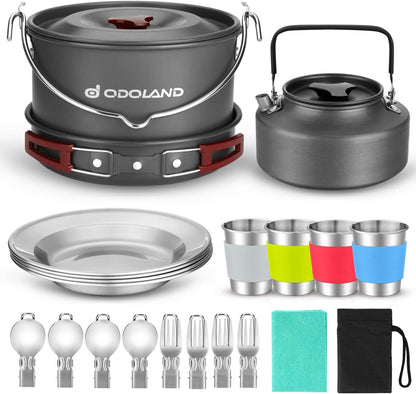 Portable Camping Cookware Set with Hanging Storage Bag for Outdoor Cooking