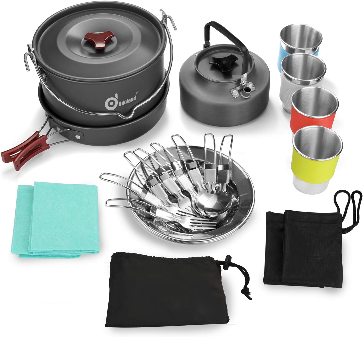 Portable Camping Cookware Set with Hanging Storage Bag for Outdoor Cooking