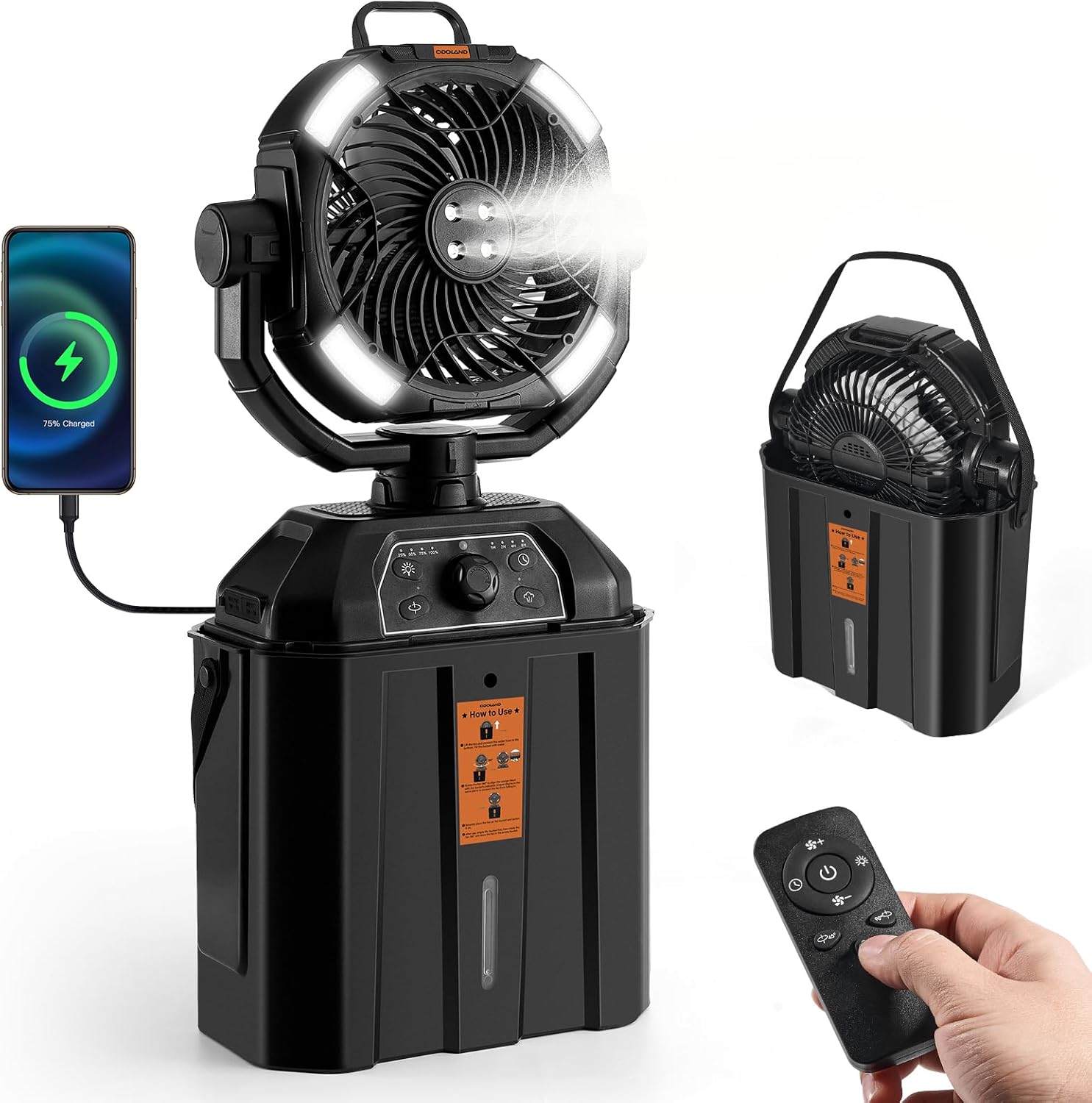 Portable 30000mAh Rechargeable Oscillating Fan – Handheld & Desktop