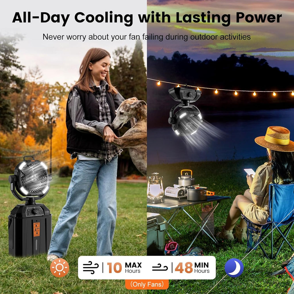 Portable 30000mAh Rechargeable Oscillating Fan – Handheld & Desktop