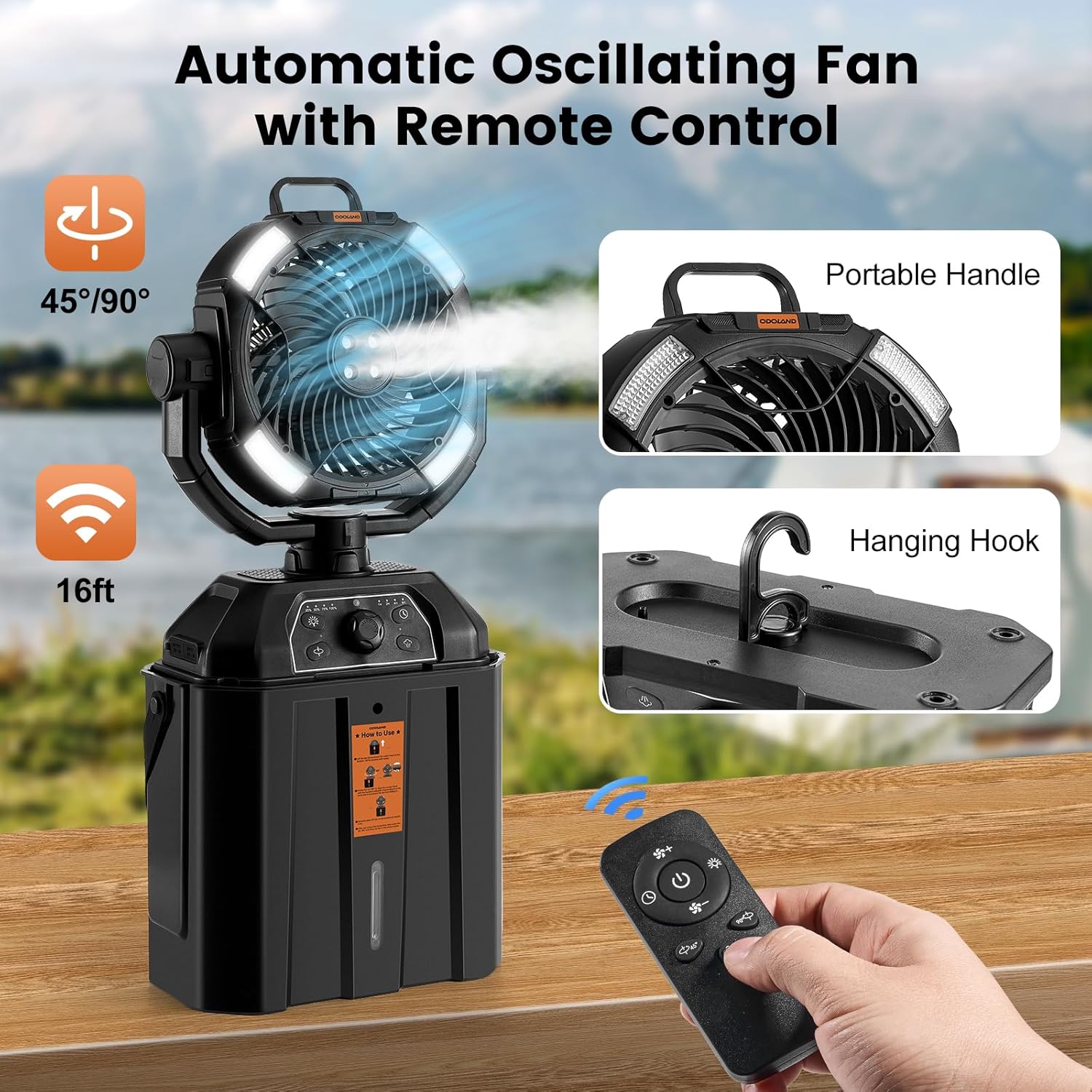 Portable 30000mAh Rechargeable Oscillating Fan – Handheld & Desktop