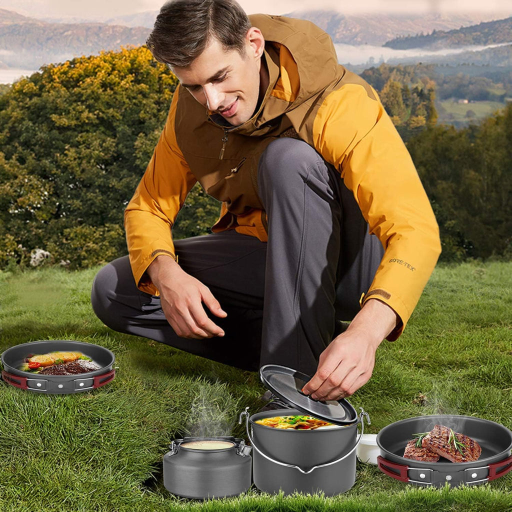 Portable Camping Cookware Set with Hanging Storage Bag for Outdoor Cooking