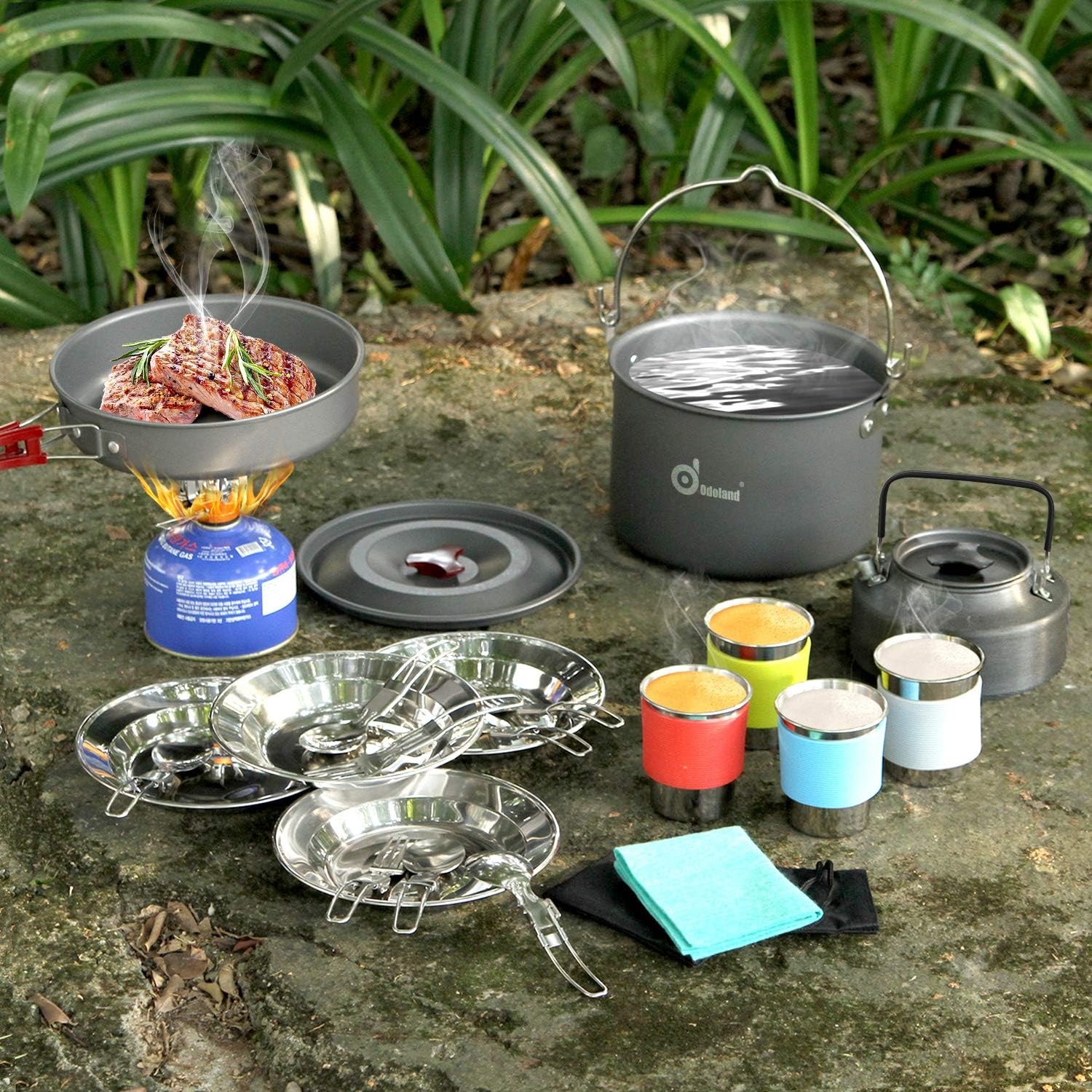 Portable Camping Cookware Set with Hanging Storage Bag for Outdoor Cooking